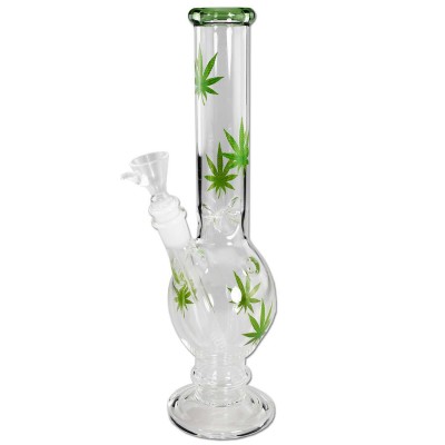 Glass Bong Ice with Hemp Leaves