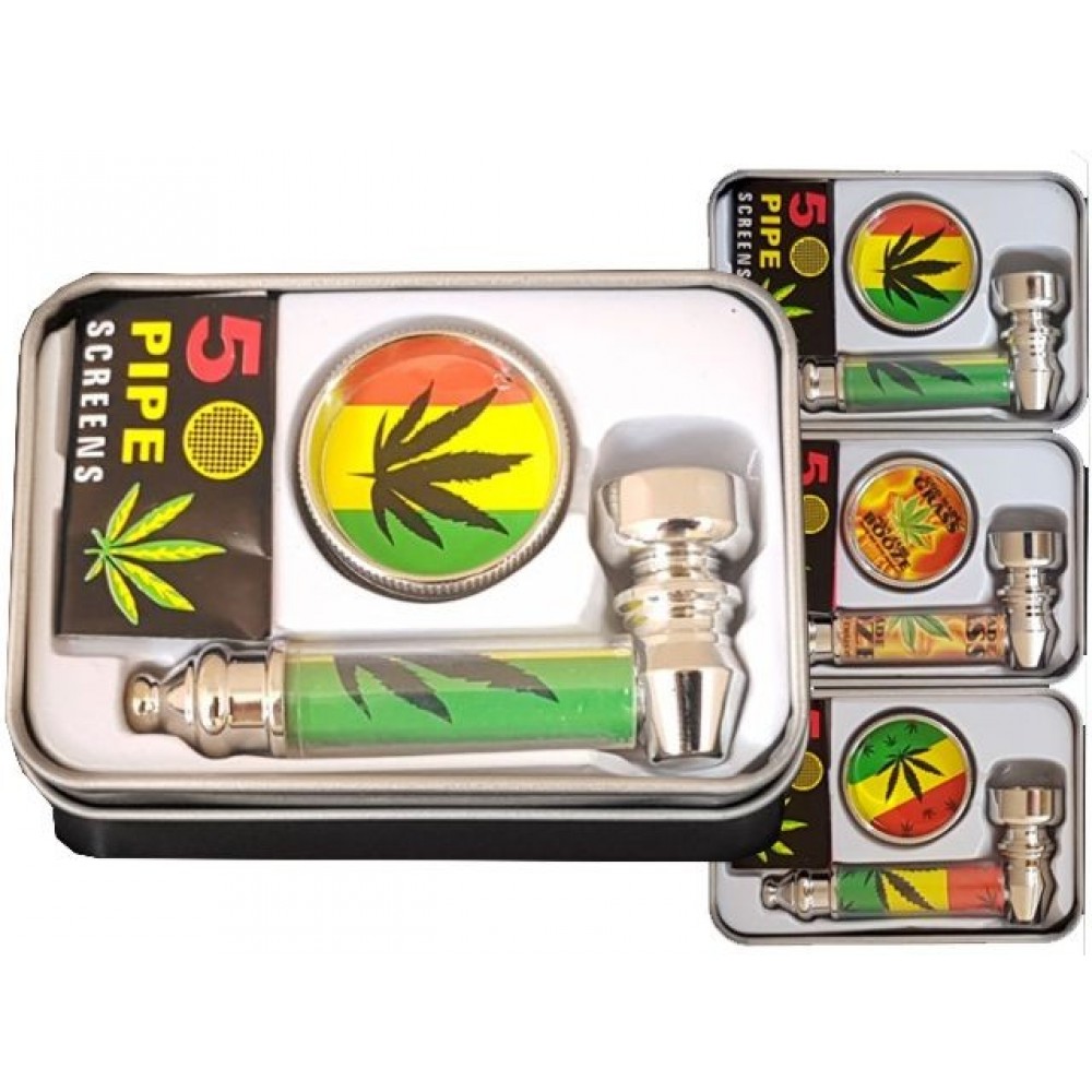 Μεταλλική πίπα με σίτα 7cm MADO + grinder + box σε διάφορα σχέδια Αξεσουάρ