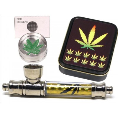Μεταλλική πίπα με σίτα + Grinder + Screens + box CANNABIS 