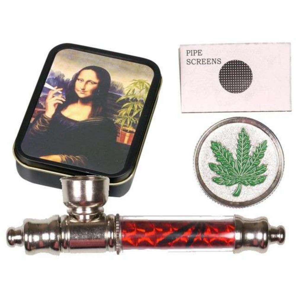 Μεταλλική πίπα με σίτα + Grinder + Screens + box MONA LISA Αξεσουάρ